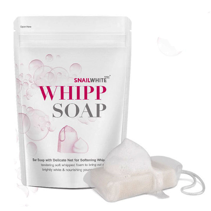 This moisturizing bar soap comes with a delicate net to create a soft, luxurious facial foam that deeply cleanses and nourishes skin. This product is infused with snail potion.